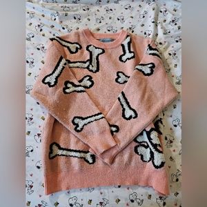 Aelfric Eden, Actorwet pink and white bones sweater, oversized fit M, EUC